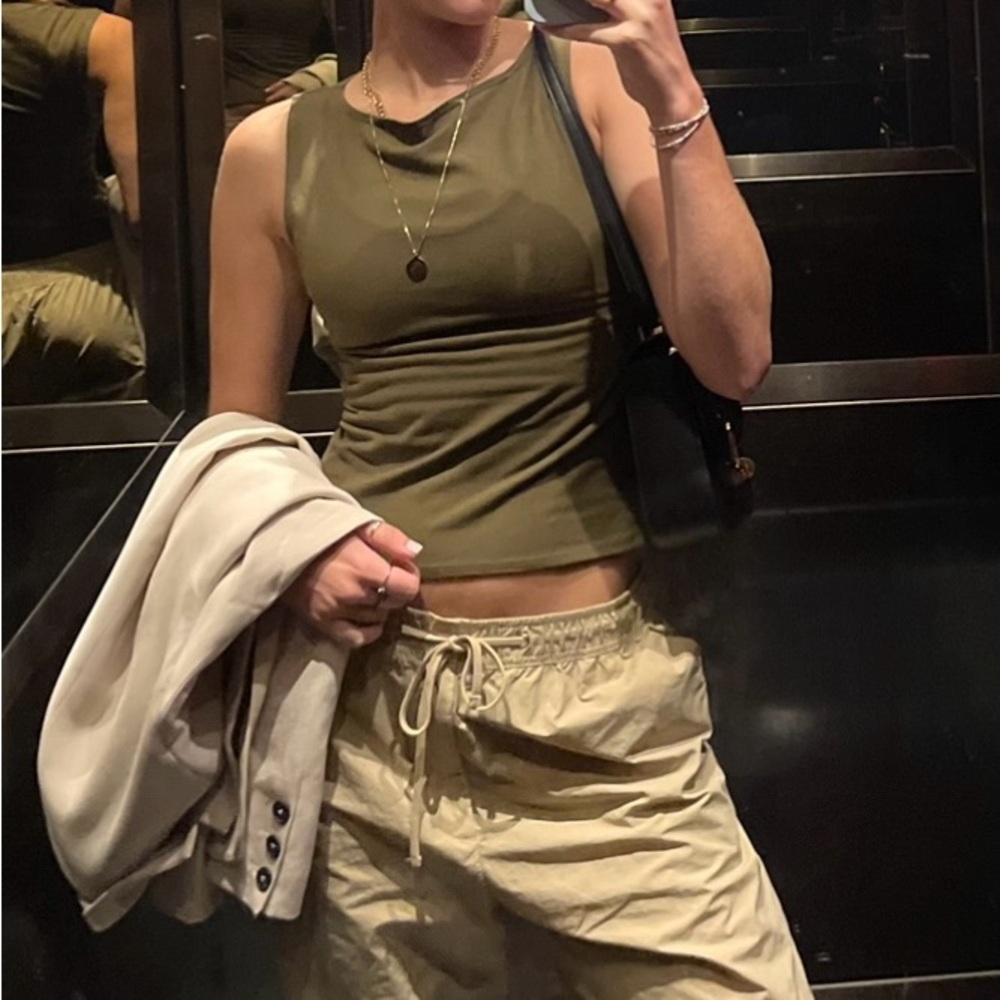 Reformation Green Fitted Crop Tank Top